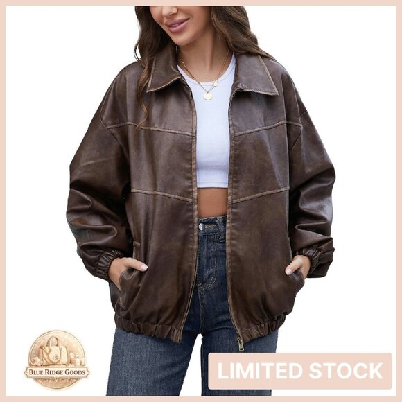 Jackets & Blazers - Oversized Faux Leather Jacket Y2K Vintage Motorcycle Style Distressed